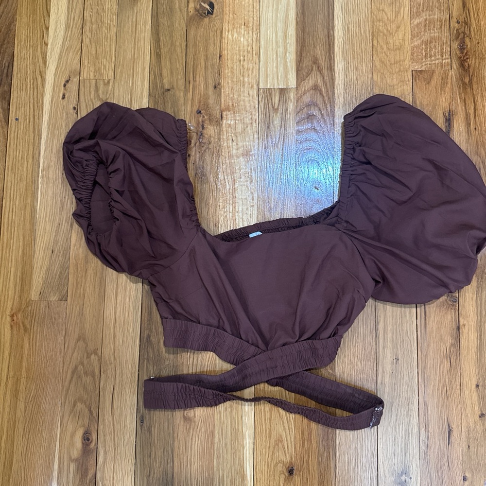Brown Puff Sleeve Crop Top